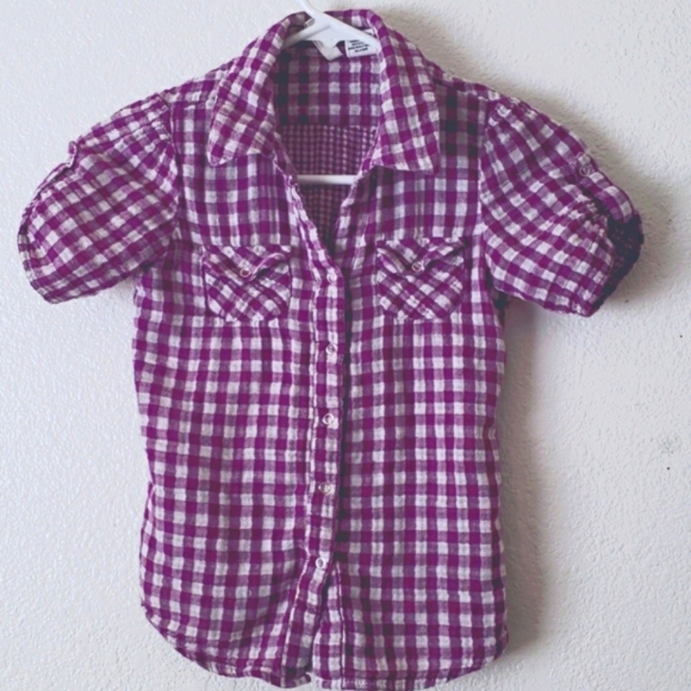 🔹Fult Tilt Tillys Purple Gingham SS Shirt Size L👕